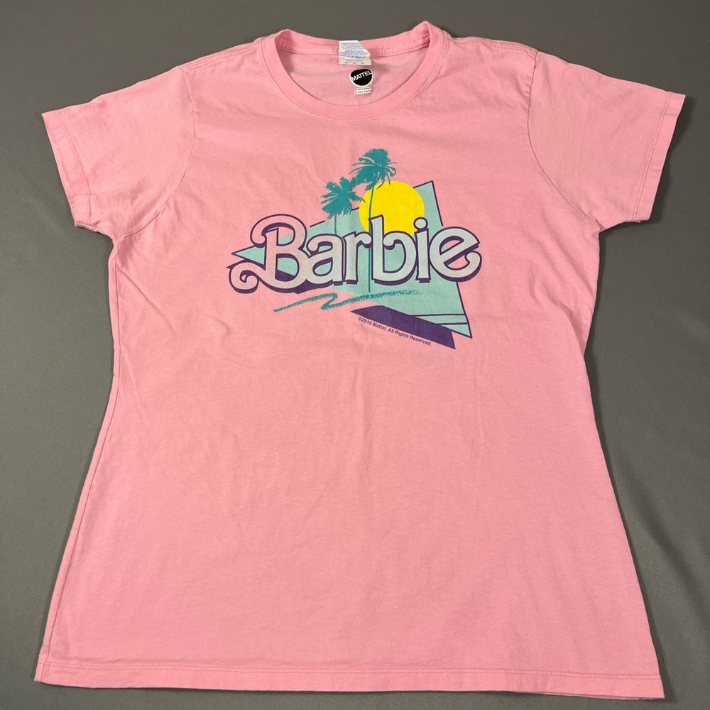Mattel Pink Crew Neck T-Shirt- Barbie Tropical Design